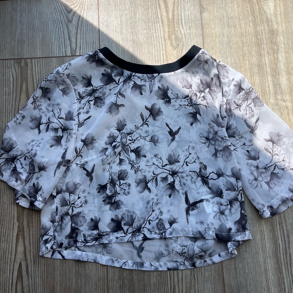 H&M Black and Gray Floral Sheer Blouse